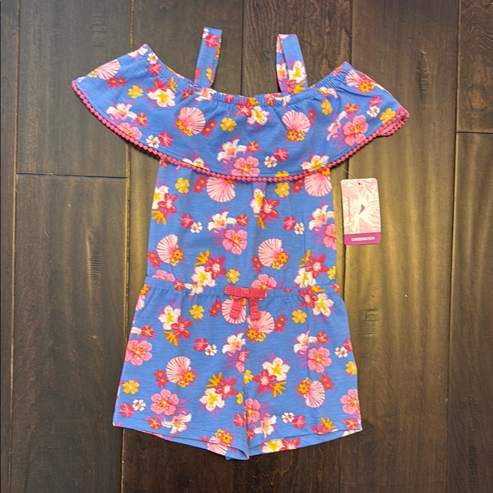 NWT Tommy Bahama Toddler Girls Blue Pink Floral Romper!